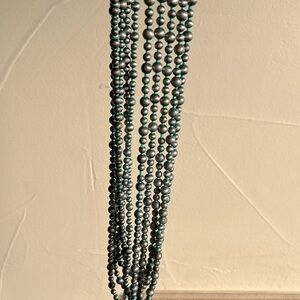 Southwestern silver and turquoise beaded layered long necklace